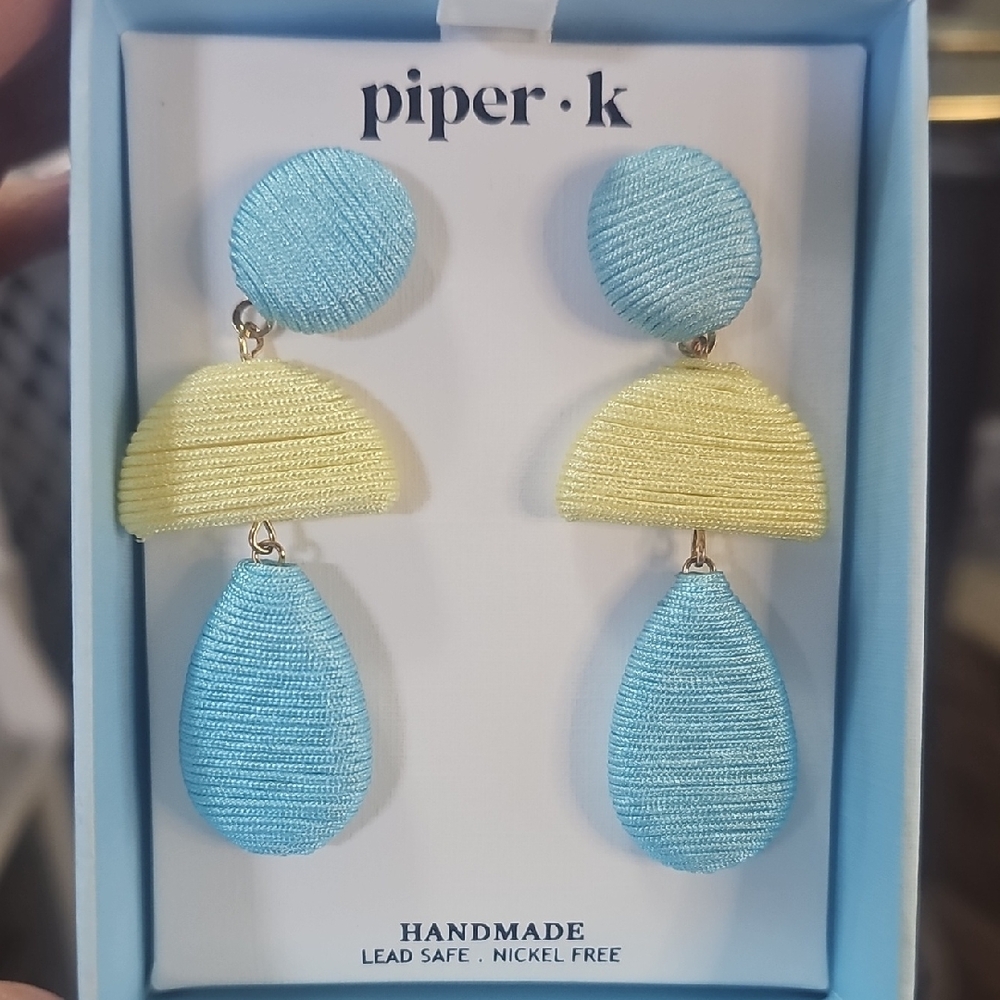 Piper Blue and Yellow Dangle Drop Earrings New In Box